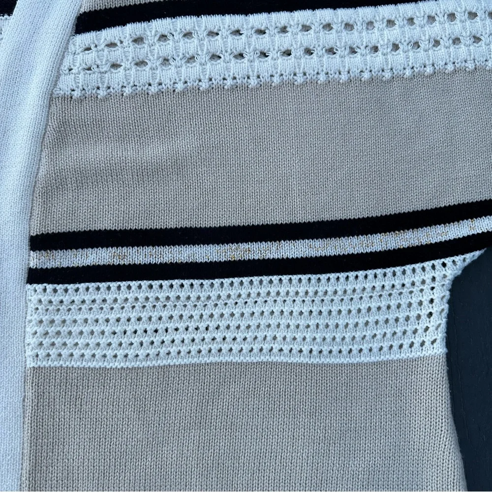 T Tahari‎ Black White and cream Open-Knit Cardigan Officecore